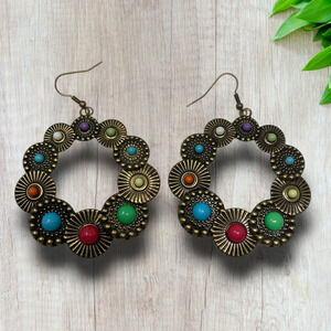 Vintage Y2K Multicolor Acrylic & Metal Oversized 2" Pierced Dangle Earrings